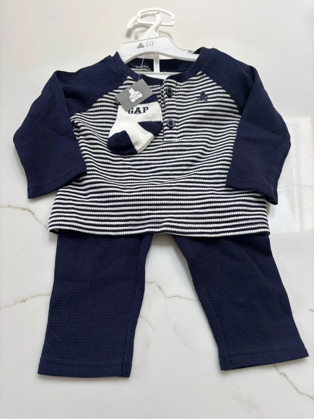 GAP Navy and White Striped Baby Knit Cardigan 6-9 months